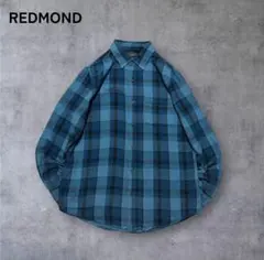 【349】USA古着REDMOND長袖青ベースチェックヘビーフランネルシャツM