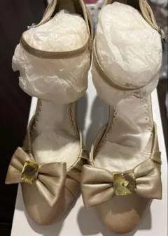 ゴールド リボン付き ハイヒールパンプス 24-24.5cm