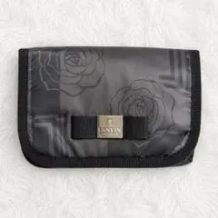 LANVIN COLLECTION ポーチ 薔薇柄 リボンブラック化粧ポーチ小物のサムネイル