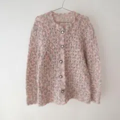 vintage 古着 ピンク パープル 手編み ニット カーディガン