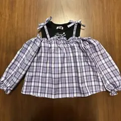 【即日発送】120cm 肩出し　カジュアル　トップス　チェック柄　パープル
