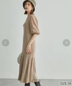 ロペピクニック　着丈が選べる/レース袖リブ使いニットワンピース