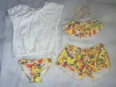 花柄フリル付きセパレート水着4点セット