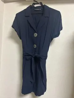 ZARA BASIC ネイビー ミニ丈サロペット 半袖