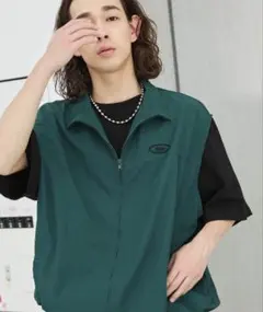 MSGワンポイント刺繍口ゴ配色 ナイロン バルーンベストグリーン