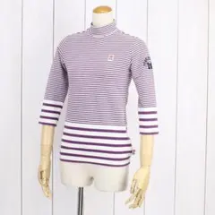 【値下げ】パーリーゲイツ　ボトルネック　ボーダー　長袖カットソー 　白　紫　S
