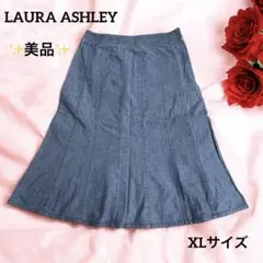 【美品】ローラアシュレイ デニム膝丈フレアスカート ブルー XLサイズ