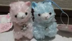 アルパカ ストラップ ピンクと青 ふわふわ フェイクファー 新品 未使用