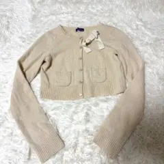 美品 バーバリー ブルーレーベル ニット カーディガン コサージュ ベージュ