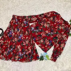 極美品　ユキコハナイ　スカートセットアップ　赤　花柄　薄手　9 Mサイズ