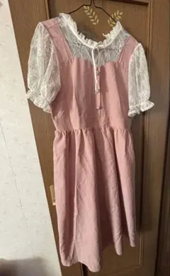 ピンク 半袖 ひざ丈ワンピース　大きいサイズ