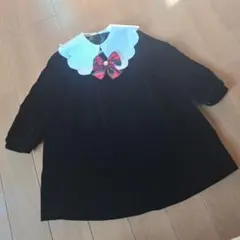 黒ベルベットベロアワンピース襟付き２ウェイ１０５A発表会入園式卒園式結婚式七五三