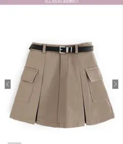 ベルトインパン裏地付きプリーツカーゴミニスカート[at2168]