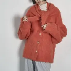 今だけ❣️ザヨン ストールセットシャギーニットカーディガン オレンジ