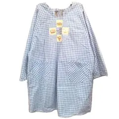 エプロン　ワッペン　青　チェック　新品