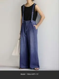 デニムサロペット ワイドパンツ インディゴブルーのサムネイル