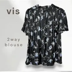 VIS 接触冷感2wayブラウス　黒　花柄　 フリーサイズのサムネイル