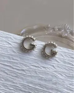 上品Gロゴパールゴールドピアス ブランド結婚式韓国ヴィンテージハンドメイド調