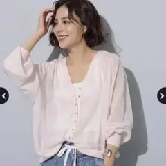 Arpege story 長袖 Vネック ピンク M 大人のシアーガーデのサムネイル