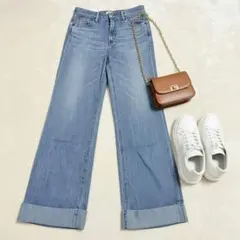 美品【アングリッド】ワイドデニムパンツ ロールアップ ジーンズ 26 美脚 脚長のサムネイル