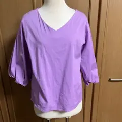 grove グローブ シャツ ブラウス ラベンダー Vネック 五分袖 トップス