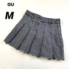 GU ダークデニム プリーツスカート フリンジ裾M
