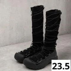 ロングブーツ 23.5cm ブラック レースアップロングブーツ 韓国 nyxu