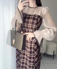 MILY BILETシアードッキングIラインチェックワンピース