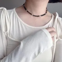 ブラックチェコビーズネックレス　シルバー　ステンレスアジャスター　チョーカー