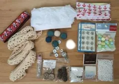 手芸素材セット ボタン・リボン、レース