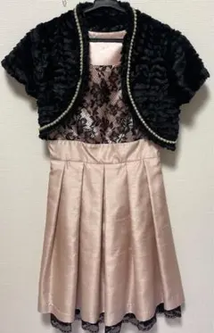 wink wink パーティードレス　　レース花柄ワンピース　ファーのボレロ付き