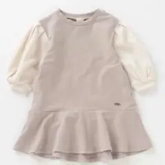 美品　プティマイン ミニ裏毛 袖切り替えペプラムワンピース80