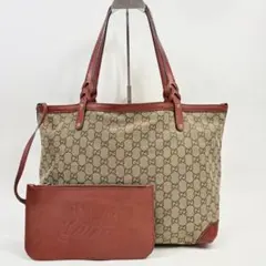 専用グッチ トートバッグ レザー×キャンバス A4可 肩掛け GG柄 ポーチ付
