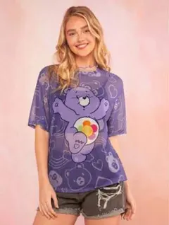 シアーTシャツ S パープル ケアベア メッシュ素材 派手カワ キャラTシャツのサムネイル