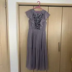 GRL刺繍入り フリル ロングワンピース パープル