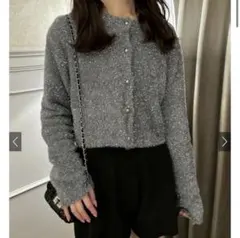 grl ラメシャギーニットショート丈カーディガン an1634 チャコール
