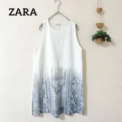 ZARA ノースリーブワンピース M 白/青 グラデーション