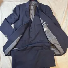 オリヒカ セットアップ 3ピース ベスト 濃紺 ストライプ 光沢 L相当　美