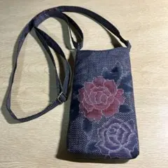 大島紬ハンドメイド　スマホショルダーバッグ