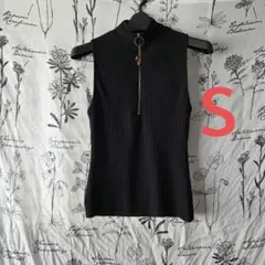 472 ZARA BASIC ブラック ノースリーブサマーニット S