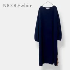 【ニコルホワイト】ロングワンピース　長袖　切替　異素材　ペイズリー柄　ゆったり