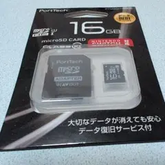 PortTech microSDカード 16GB 変換アダプター付き