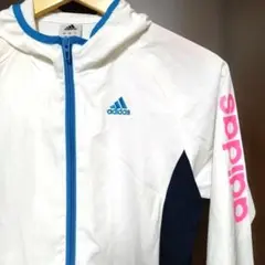 adidas フード付きジャケット ホワイト/ネイビー