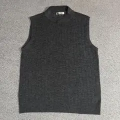 リブニットベスト グレー ハイネック ノースリーブ 秋冬 重ね着