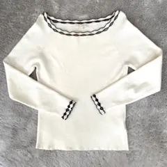 プロポーション　配色ニット　ホワイト×ブラック　Lサイズ 長袖　ニット