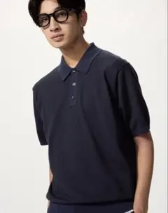 UNIQLOウォッシャブルニットポロセーター ネイビー Mサイズのサムネイル