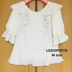 ロディスポット ふわり袖ブラウス ベージュ チェック柄 M size 新品