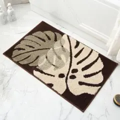 【ブラウン】ハワイアン　玄関マット　バス　トイレ モンステラ　北欧　吸水　新品のサムネイル