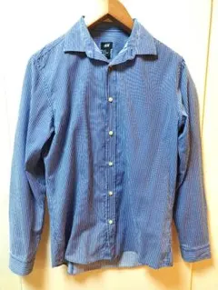 H&M 長袖シャツ M 青と白のストライプ 日本人Lサイズ