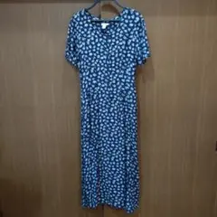 LL Been 花柄ネイビー 半袖 ロングワンピース・ビンテージ（USA製）